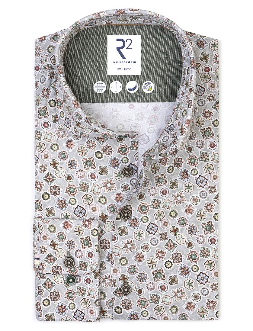 R2 overhemd groen patroon
