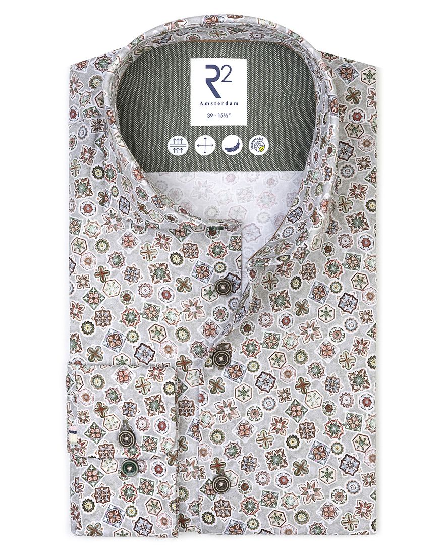 R2 overhemd groen patroon