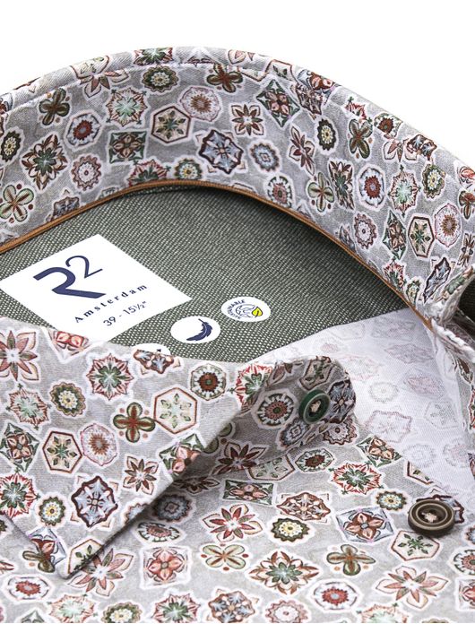 R2 overhemd groen patroon