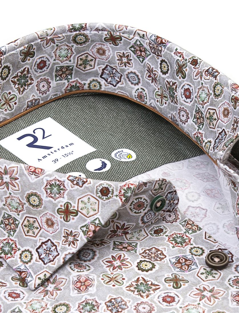 R2 overhemd groen patroon