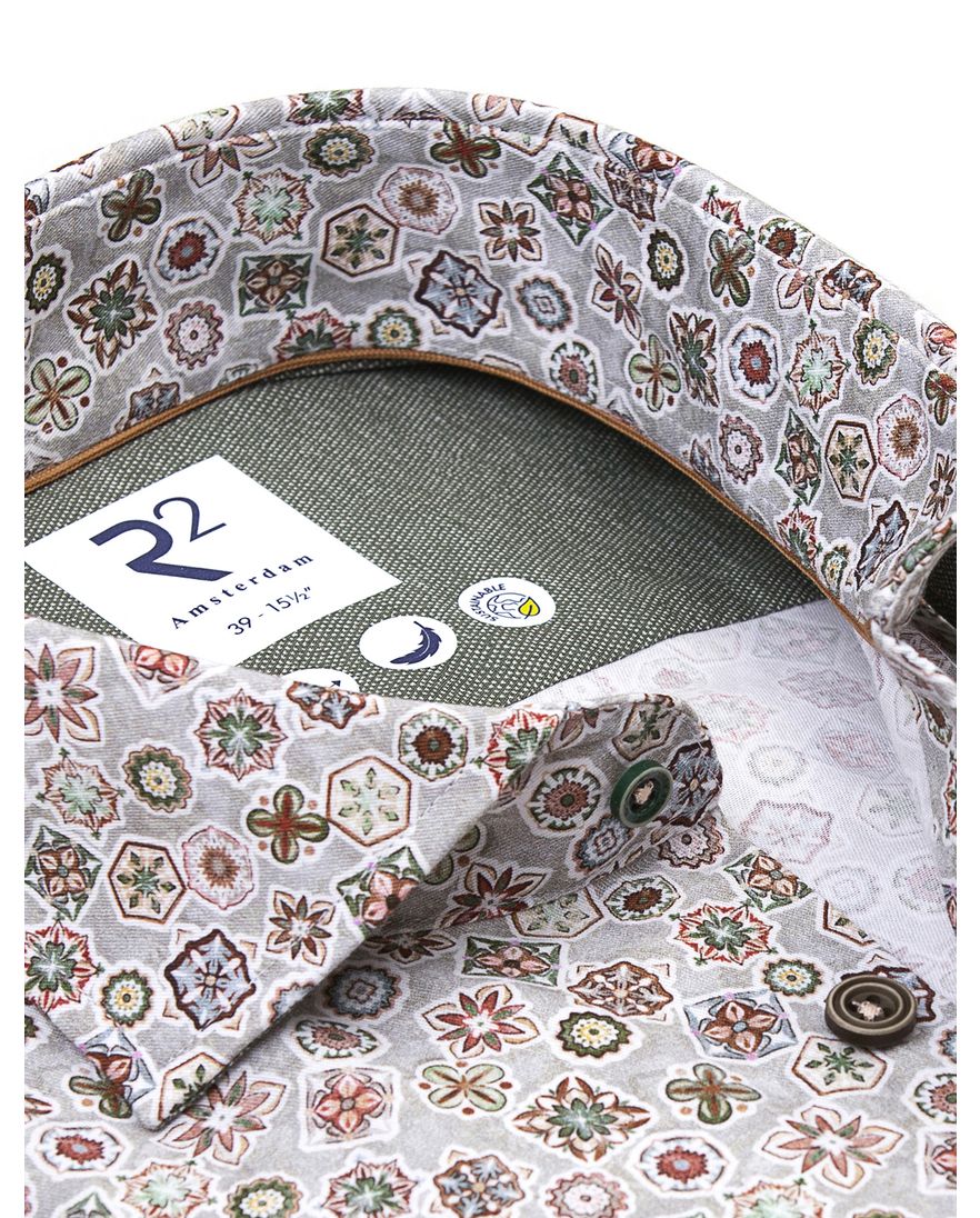 R2 overhemd groen patroon