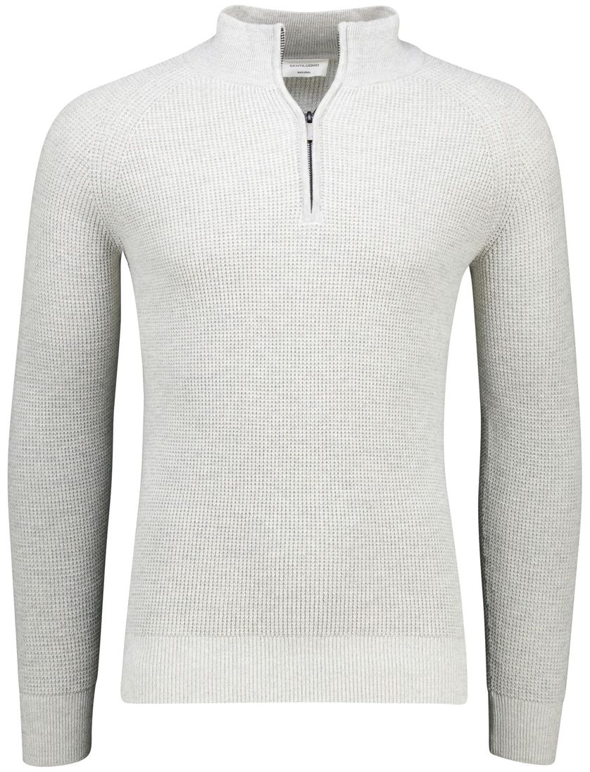 Gentiluomo half zip trui lichtgrijs katoen