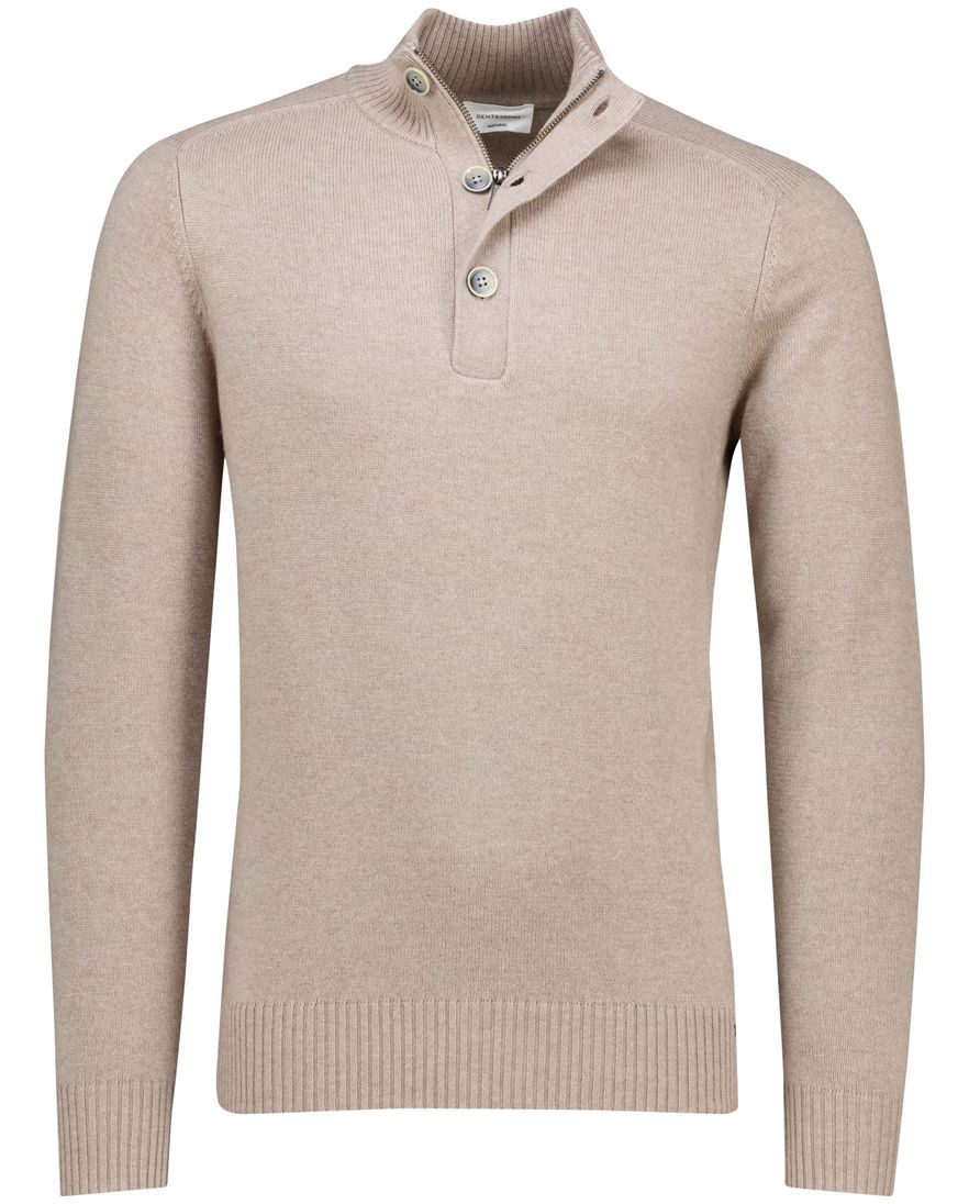 Gentiluomo trui met rits en knopen beige effen normale fit