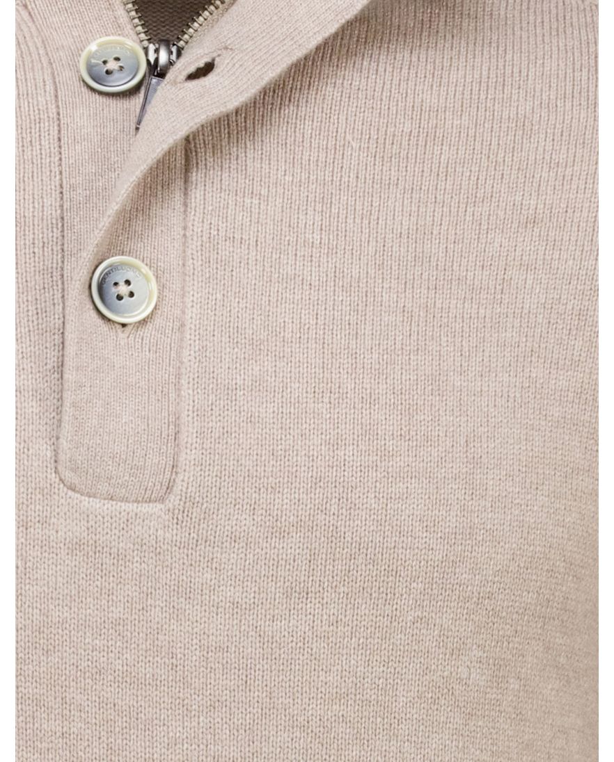 Gentiluomo trui met rits en knopen beige effen normale fit