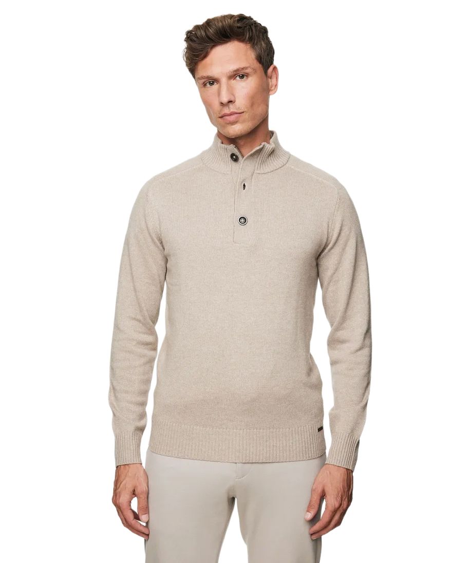 Gentiluomo trui met rits en knopen beige effen normale fit
