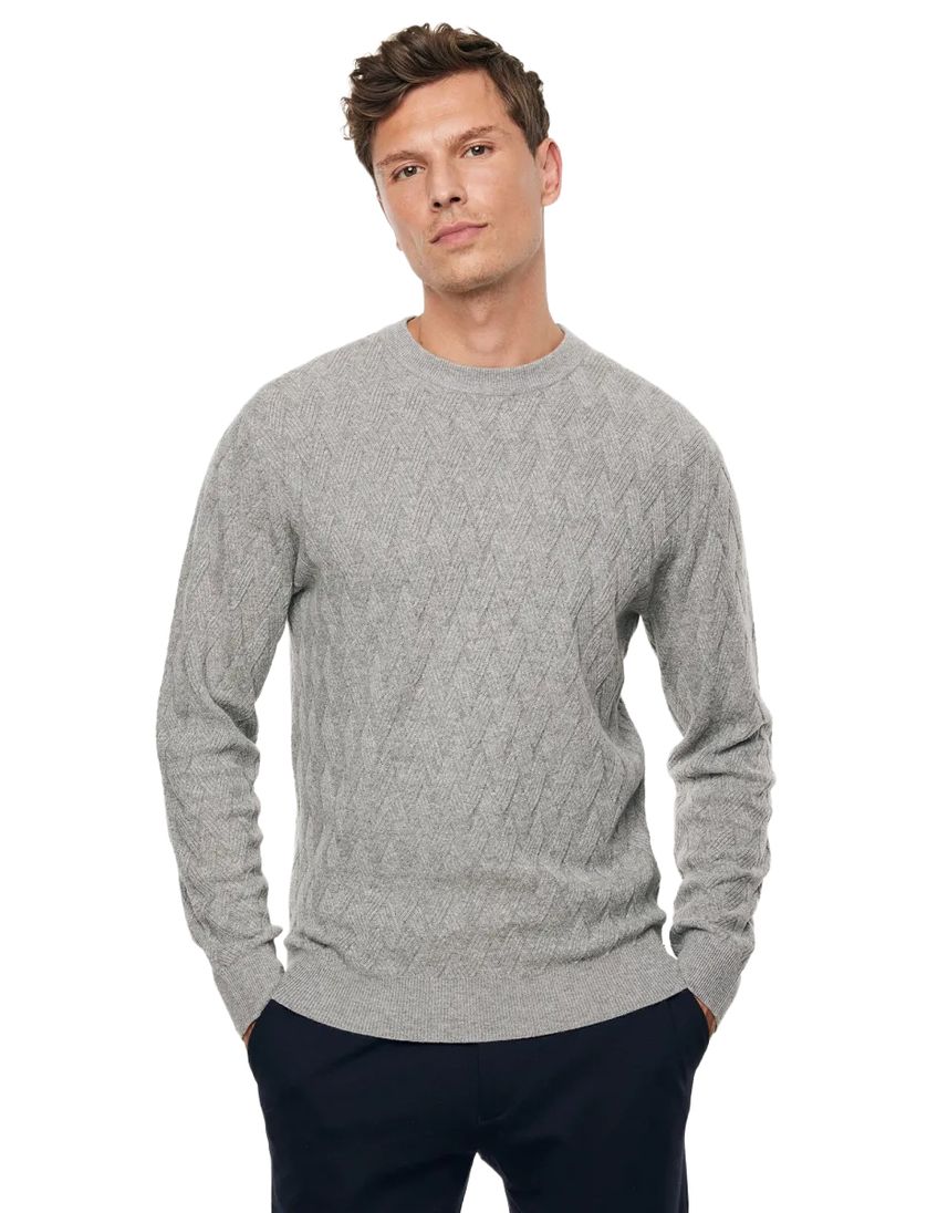 gebreide trui ronde hals Gentiluomo grijs effen normale fit