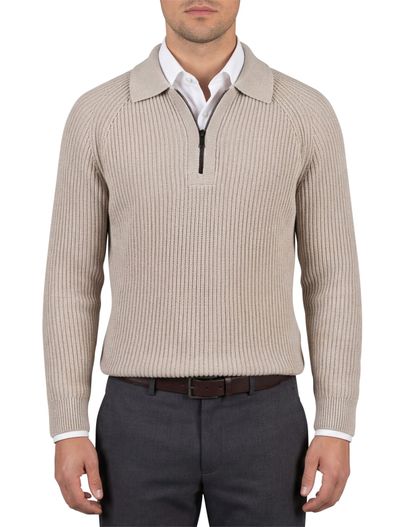 Genti Genti half zip trui beige gebreid katoen