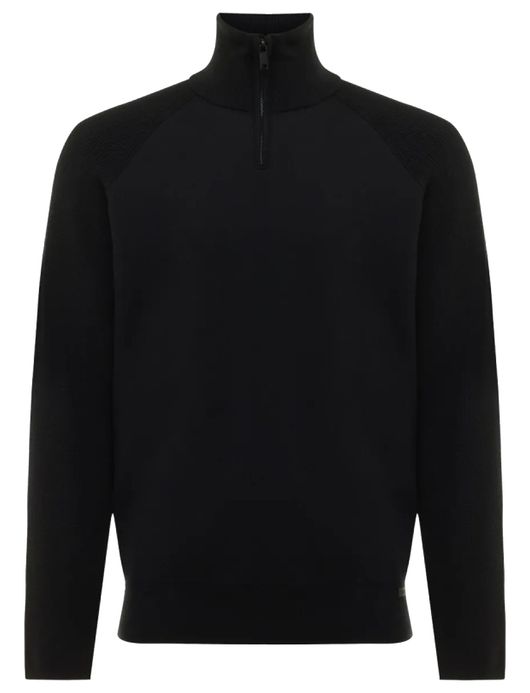 Genti trui zwart effen normale fit katoen turtleneck rits
