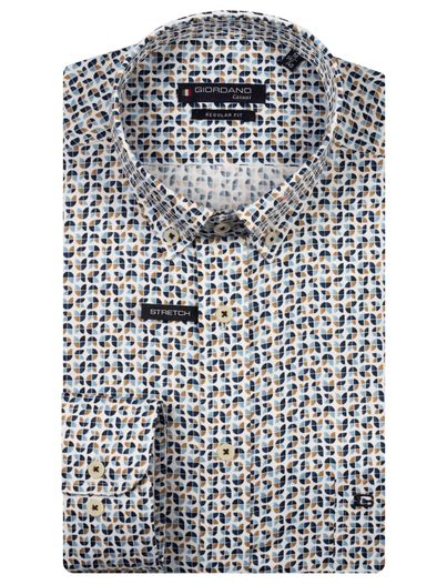 Giordano Giordano overhemd blauw geprint katoen