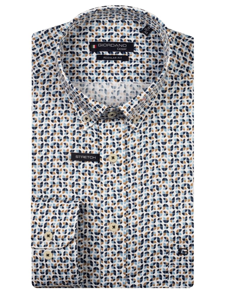 Giordano overhemd blauw geprint katoen