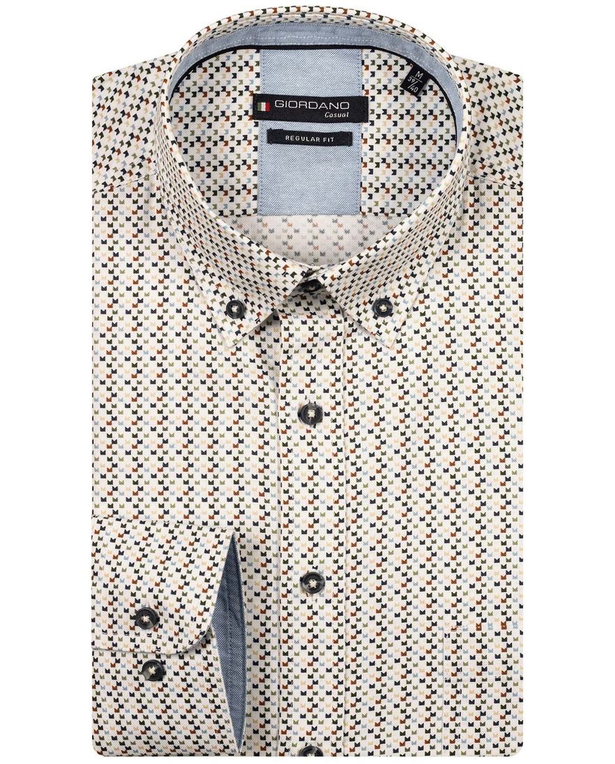 Giordano overhemd creme patroon button down