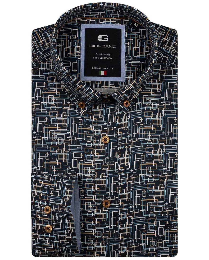 Giordano overhemd navy printje katoen