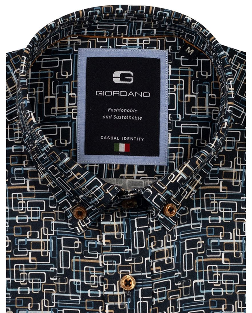 Giordano overhemd navy printje katoen