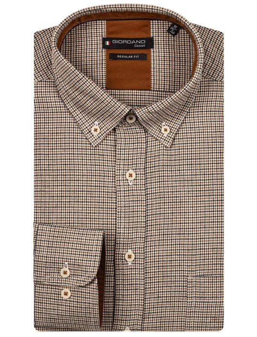 Giordano overhemd bruin geprint katoen normale fit