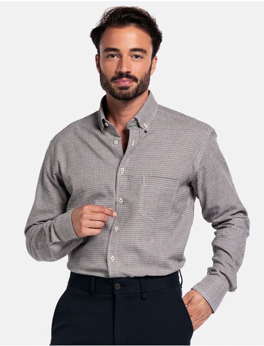 Giordano overhemd bruin geprint katoen normale fit