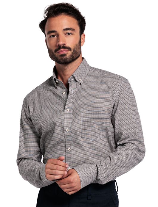 Giordano overhemd bruin geprint katoen normale fit