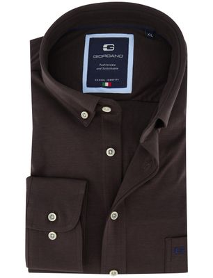 Giordano Giordano overhemd donkerbruin jersey effen