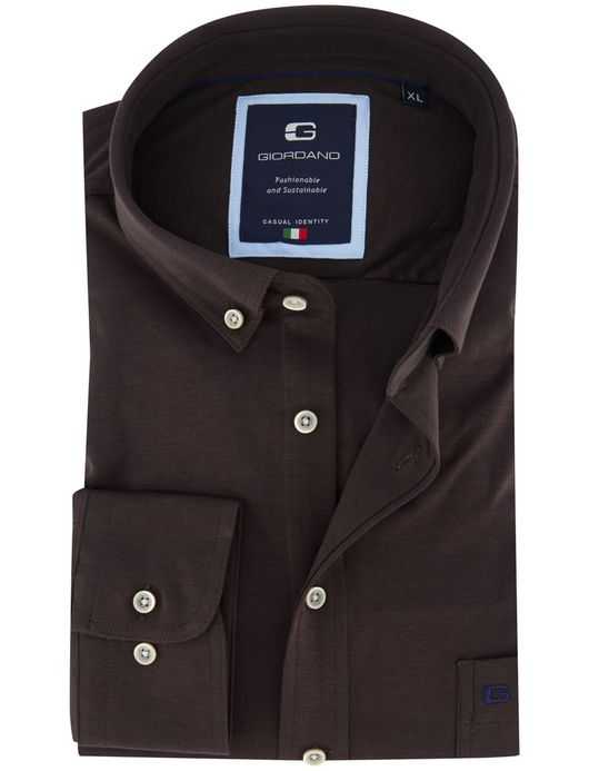 Giordano overhemd donkerbruin jersey effen