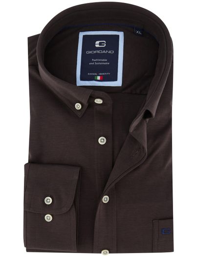 Giordano Giordano overhemd donkerbruin jersey