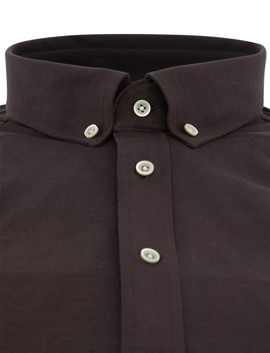 Giordano overhemd donkerbruin jersey effen