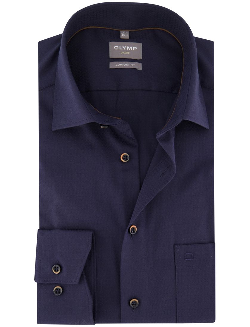 katoenen overhemd Olymp wijde fit donkerblauw