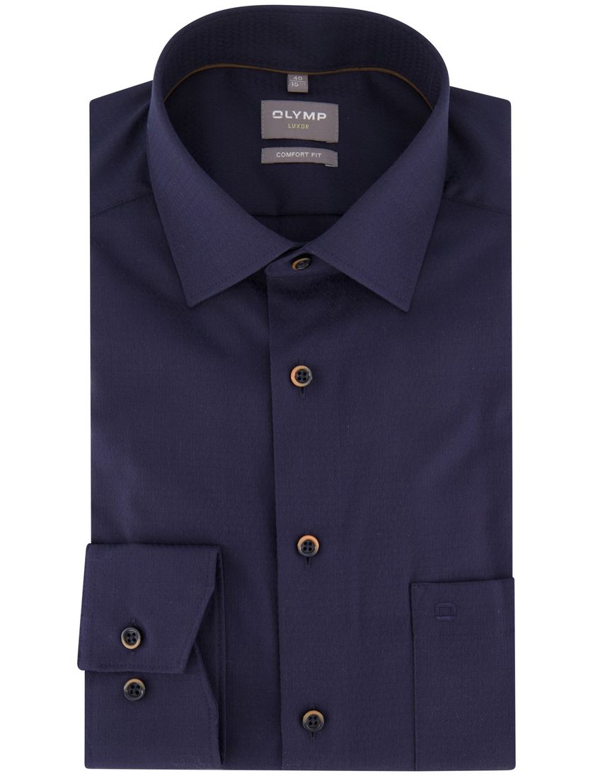 katoenen overhemd Olymp wijde fit donkerblauw
