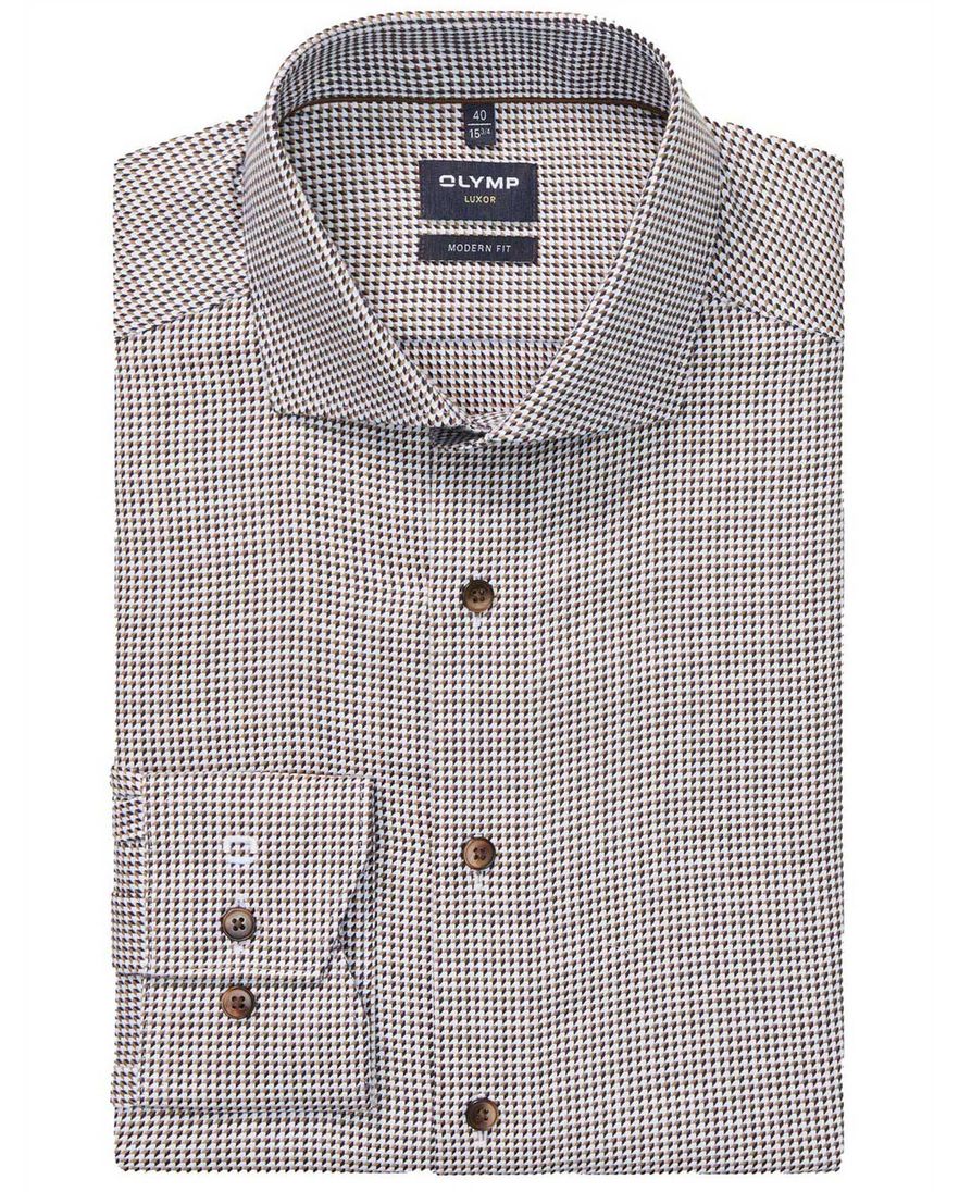 Olymp Luxor modern fit overhemd bruin geprint