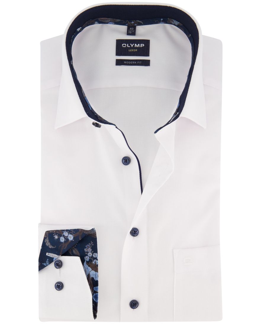 Olymp Luxor Modern Fit overhemd mouwlengte 7 wit effen