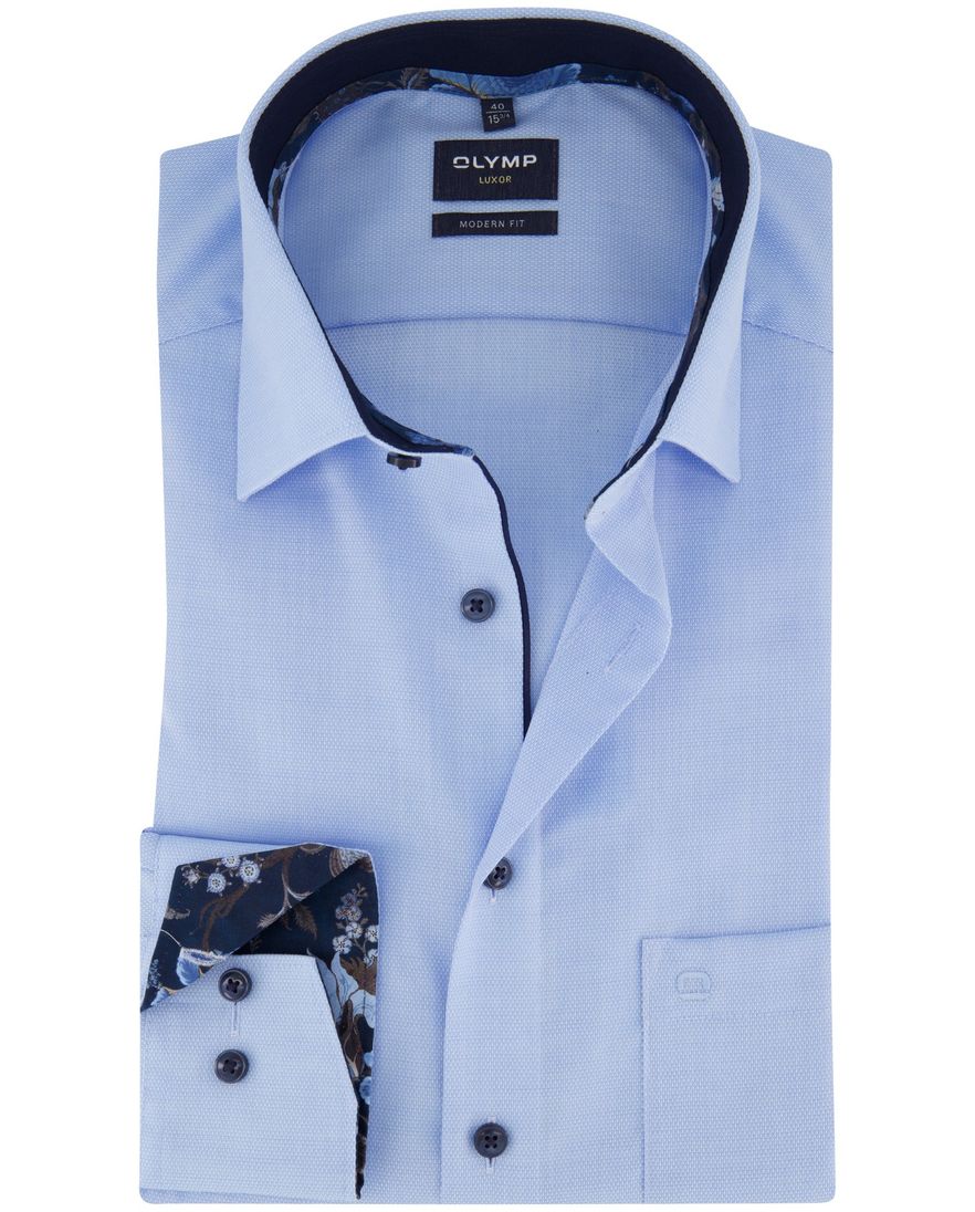 Olymp Luxor Modern Fit overhemd mouwlengte 7 blauw