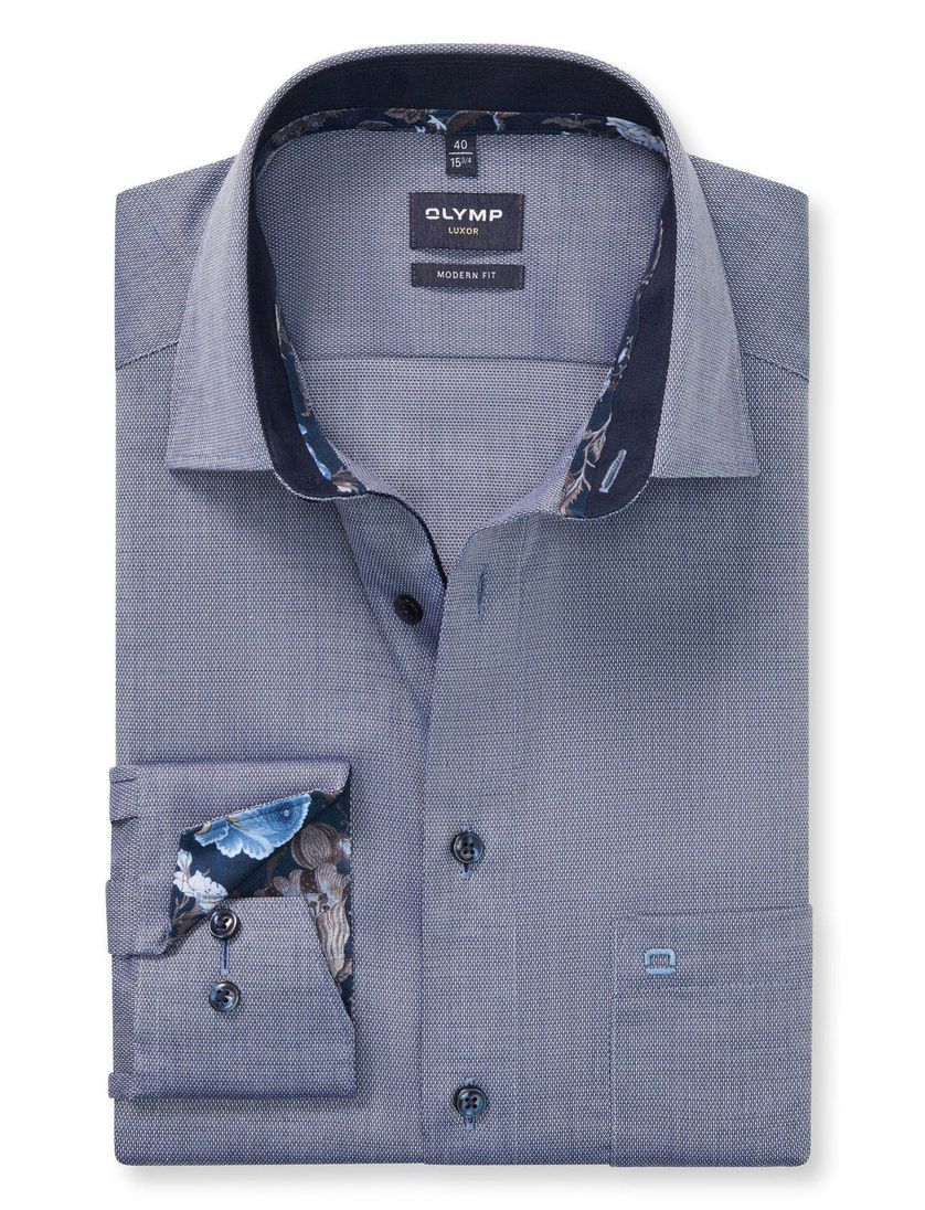 Olymp overhemd blauw geprint Luxor Modern Fit ml7