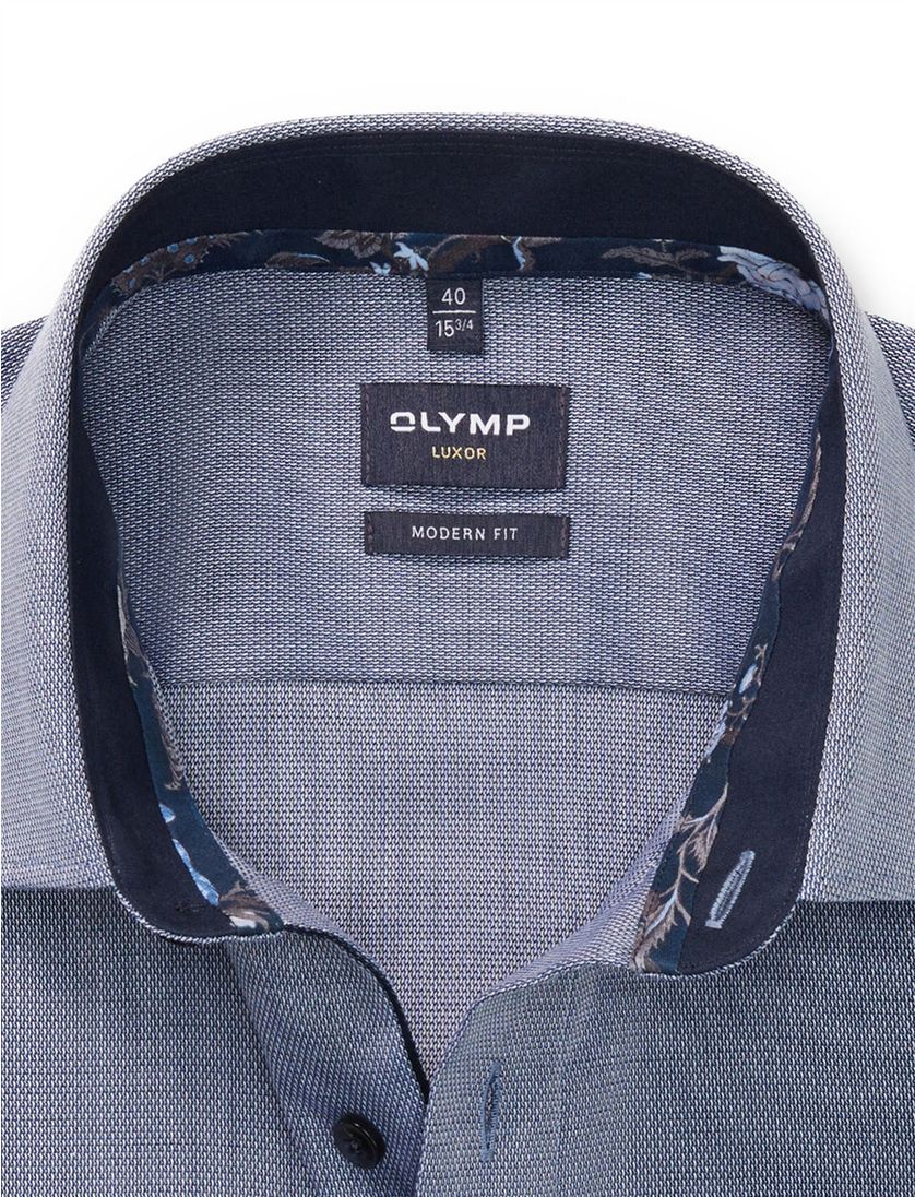 Olymp overhemd blauw geprint Luxor Modern Fit ml7