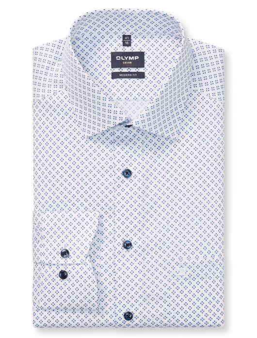 Olymp overhemd blauw geprint ml7 Luxor Modern Fit