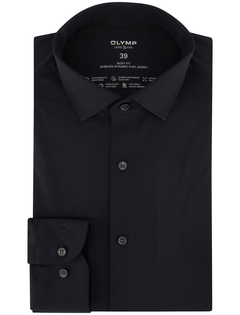 Olymp level five overhemd zwart jersey