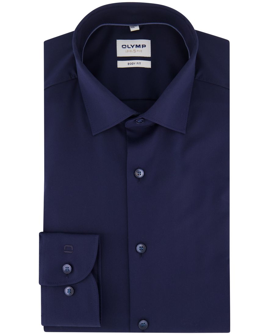 Olymp Level Five body fit business overhemd donkerblauw