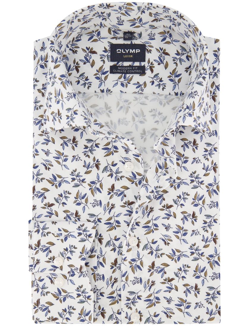 katoenen overhemd mouwlengte 7 Olymp normale Fit wit print