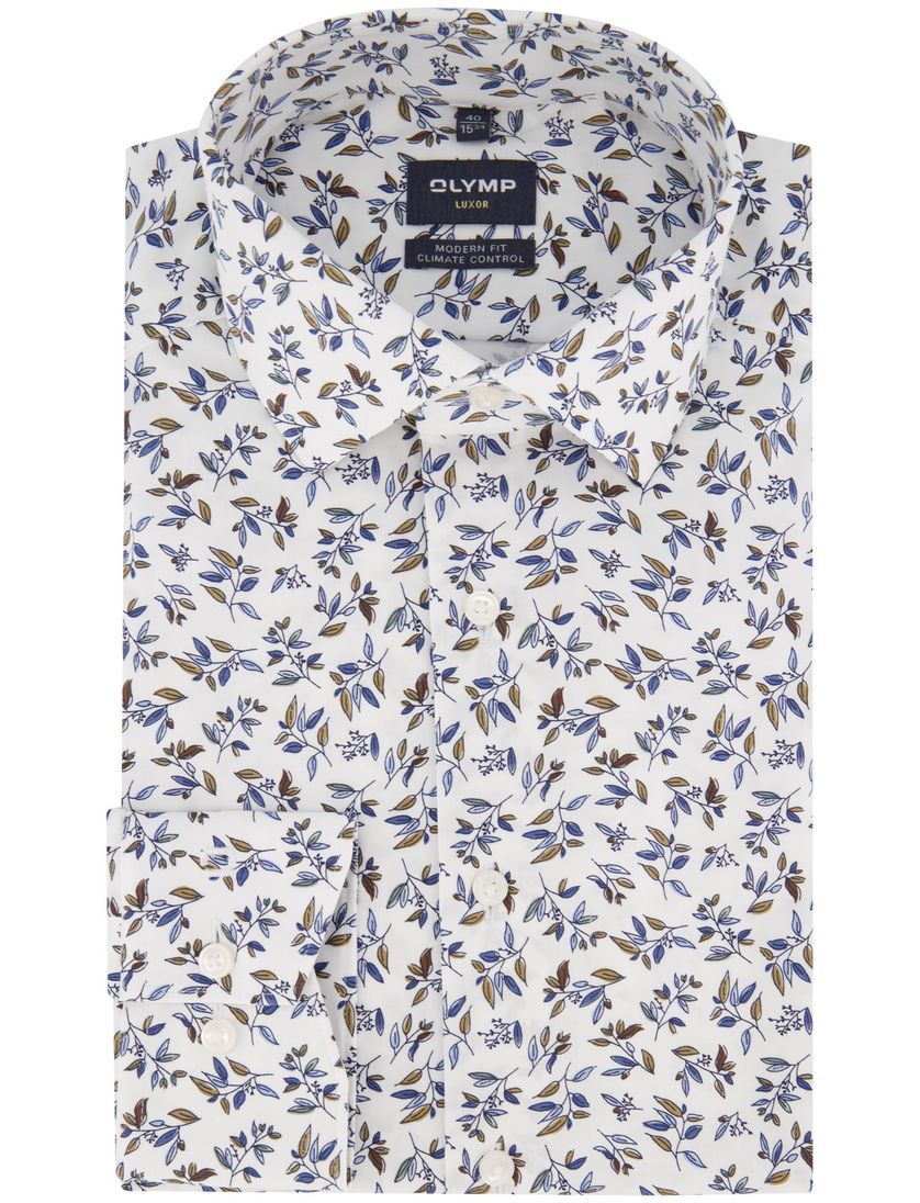 katoenen overhemd mouwlengte 7 Olymp normale Fit wit print