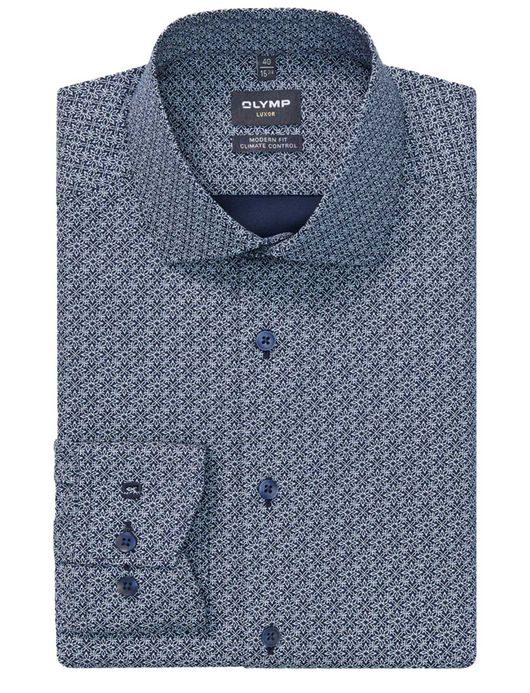 Olymp Luxor Modern Fit overhemd mouwlengte 7 blauw