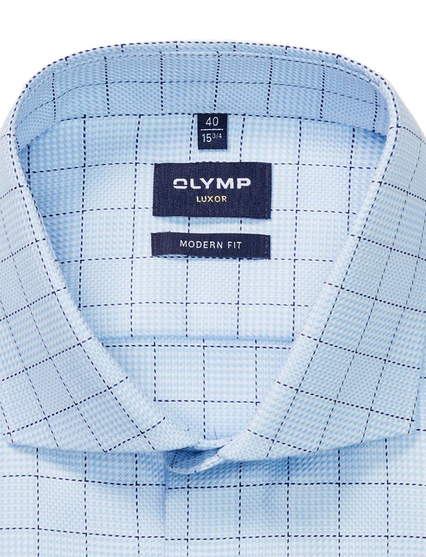 overhemd mouwlengte-7 Olymp Luxor modern fit lichtblauw ruit