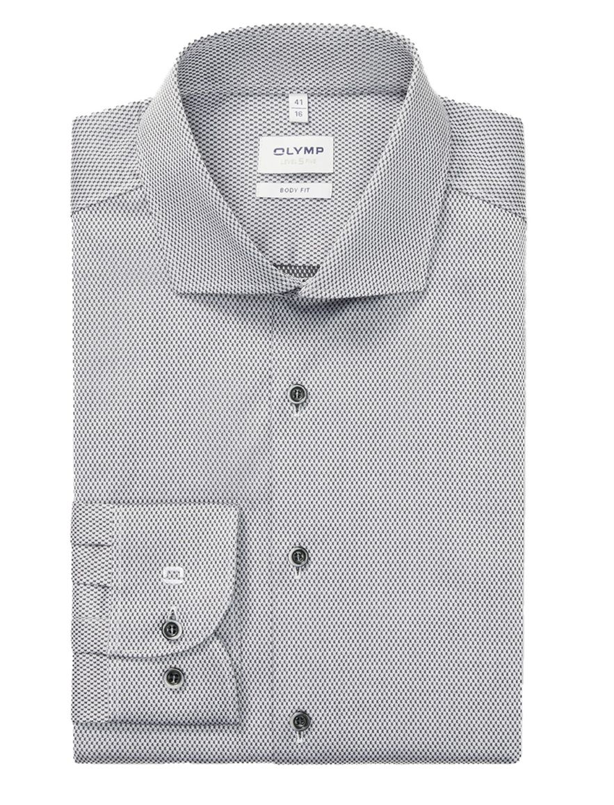 Olymp overhemd lichtgrijs print katoen