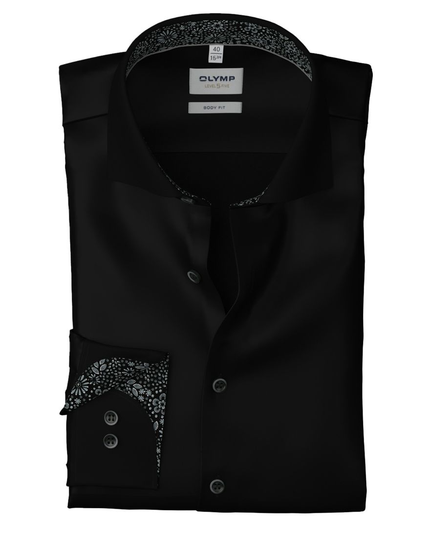 Olymp Level Five body fit overhemd mouwlengte 7 zwart