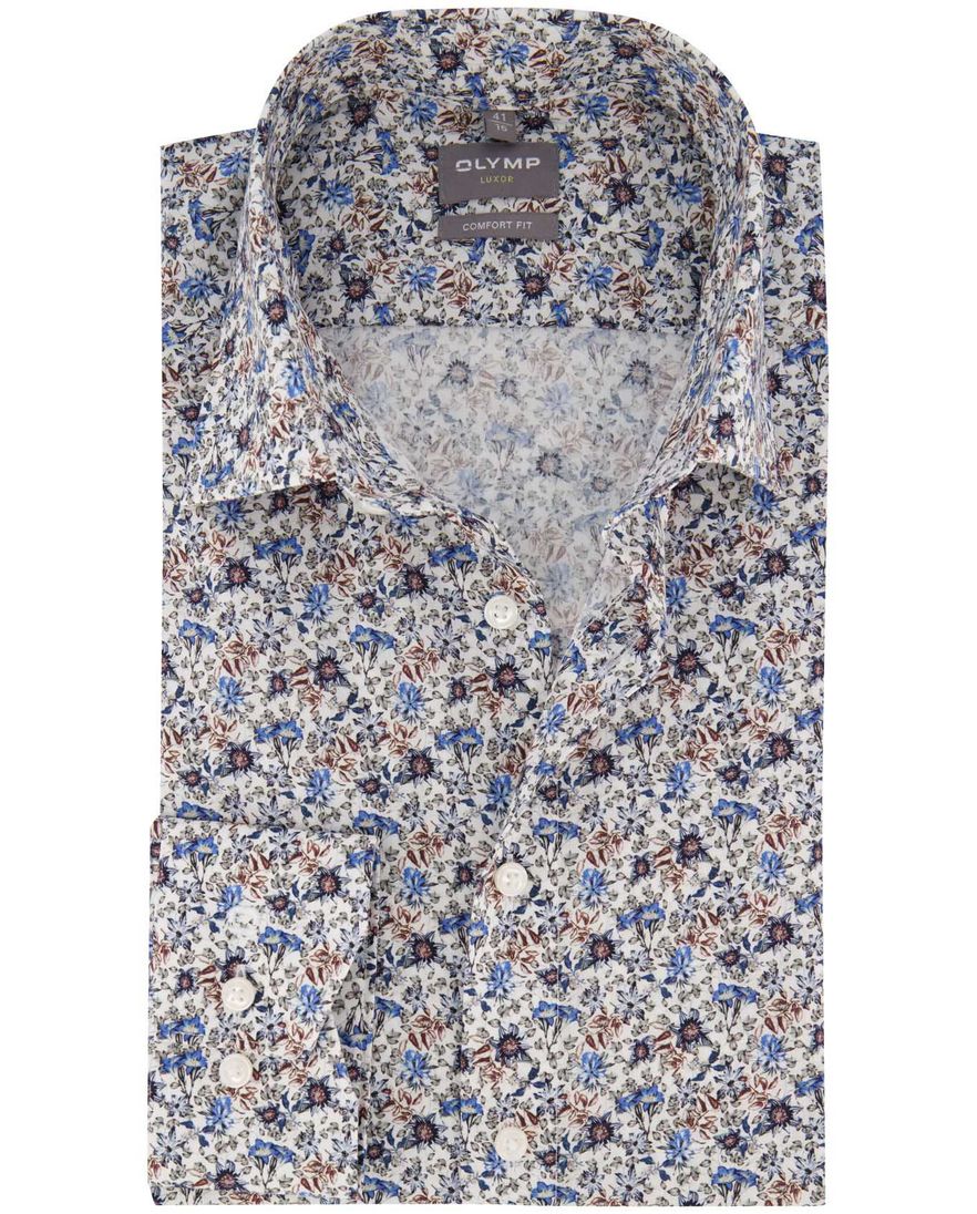 Olymp Luxor Comfort Fit overhemd mouwlengte 7 blauw geprint
