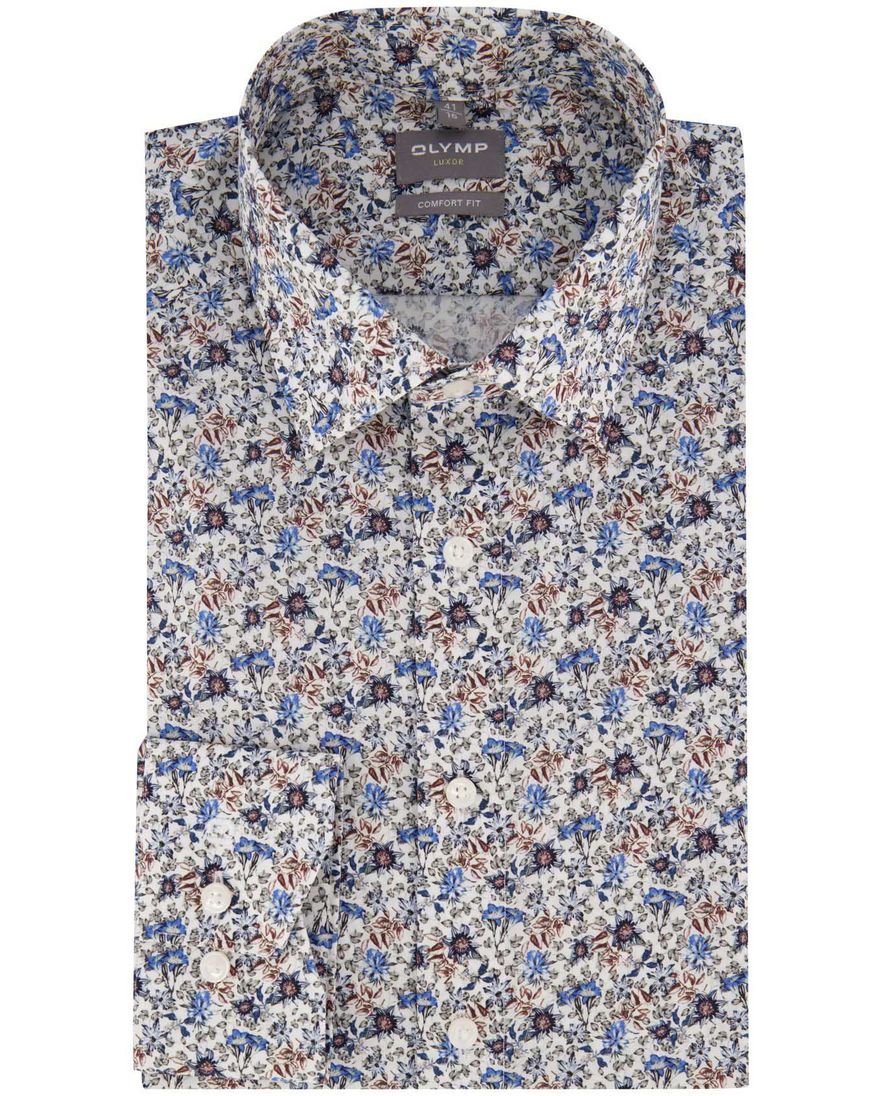 Olymp Luxor Comfort Fit overhemd mouwlengte 7 blauw geprint