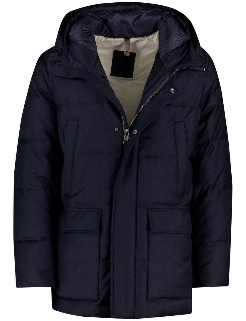 Duno winterjas donkerblauw wol capuchon