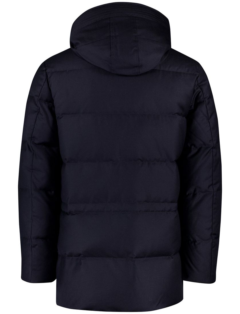 Duno winterjas donkerblauw wol capuchon