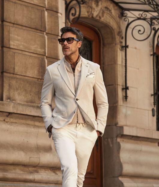 Blue Industry colbert beige geprint