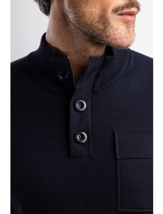 Blue Industry trui navy half zip met knopen