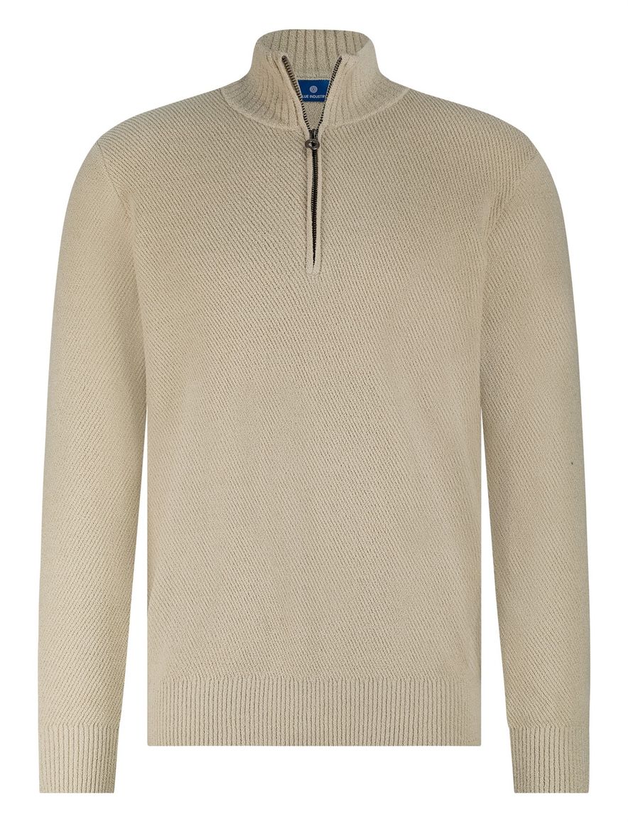 Blue Industry trui beige fijn gebreid half zip