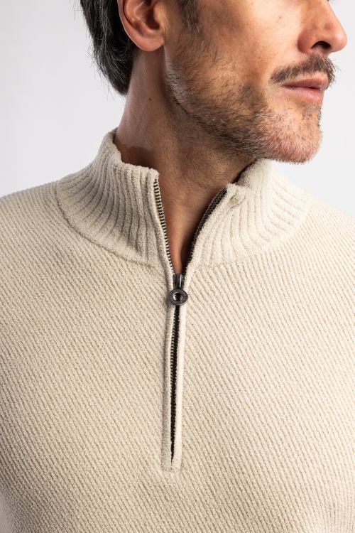 Blue Industry trui beige fijn gebreid half zip