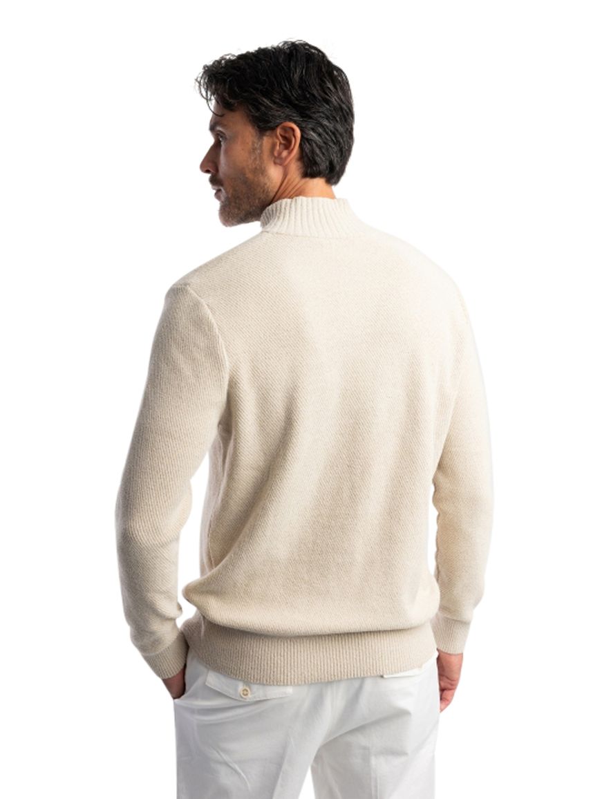 Blue Industry trui beige fijn gebreid half zip