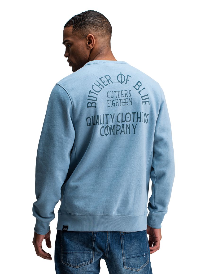 Butcher of Blue sweater effen lichtblauw katoen